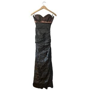 Nicole Miller Vintage Deadstock Black Crinkle Strapless Gown Size 0 NEW WITH TAG